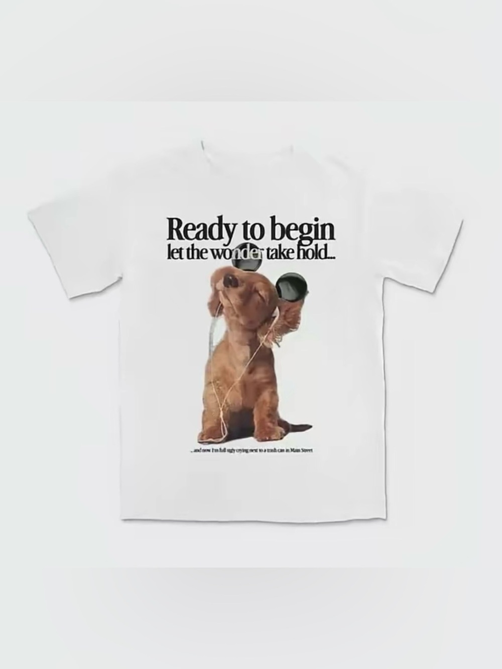 White Graphic Tee - "Ready to Begin" Puppy Print